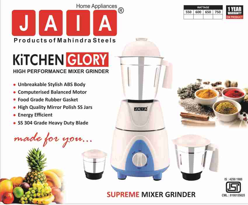 Buy JAIA Delux Premium 650 Watt Mixer Grinder Stainless Steel 3