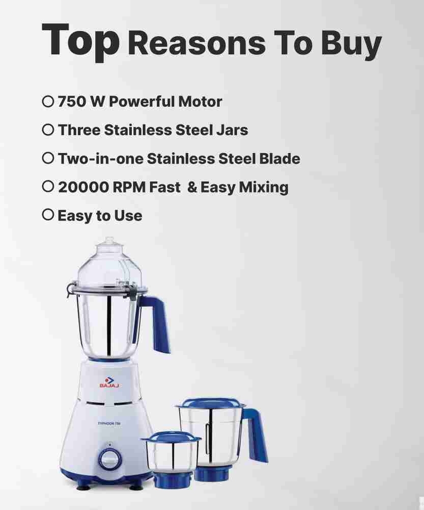 BAJAJ Mixer Grinder 750 W Mixer Grinder Price in India Buy BAJAJ Mixer Grinder 750 W Mixer Grinder Online at Flipkart