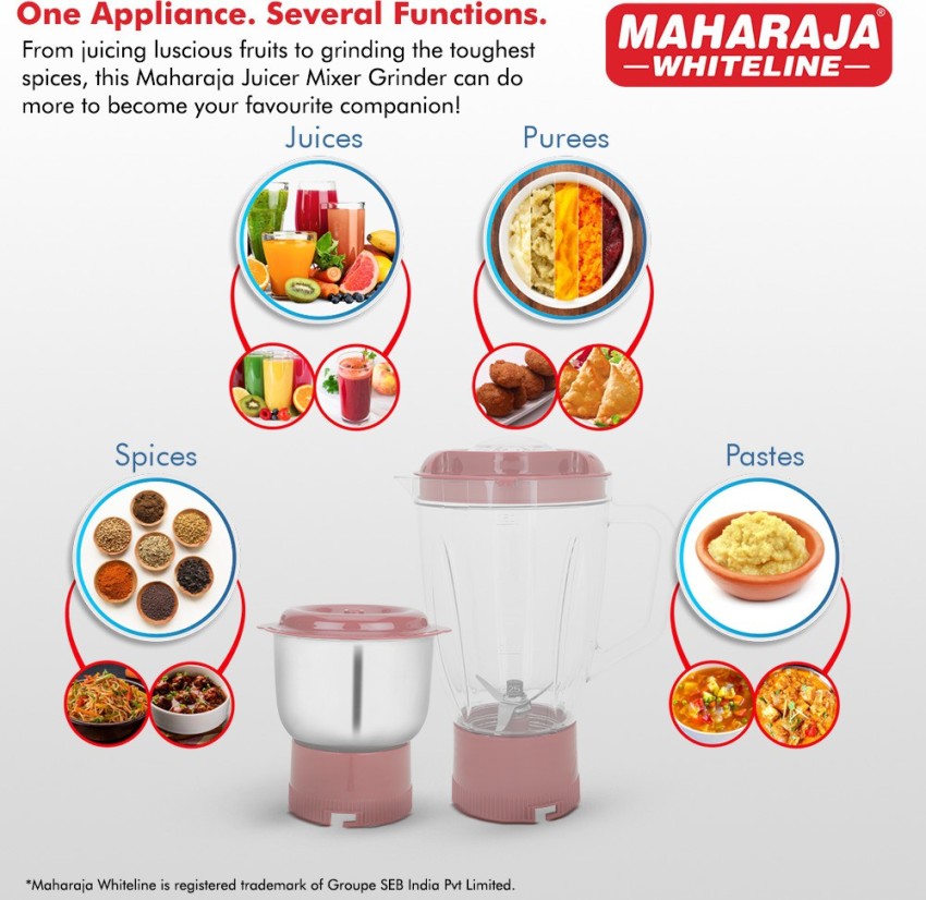 Buy Maharaja Whiteline Mark 1 450 Watt 2 Jars Juicer Mixer Grinder  (Multi-Functional Blade System, White/Red) Online - Croma