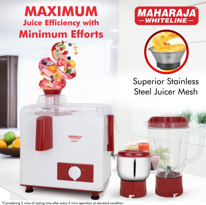 Buy Maharaja Whiteline Mark 1 450 Watt 2 Jars Juicer Mixer Grinder  (Multi-Functional Blade System, White/Red) Online - Croma