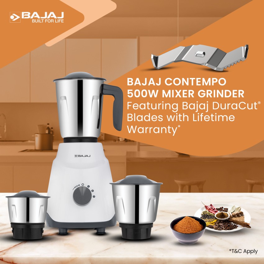 Bajaj 500 W JX 30 (410702) 3 Jars Juicer Mixer Grinder (White & Pink) –  Value Plus India