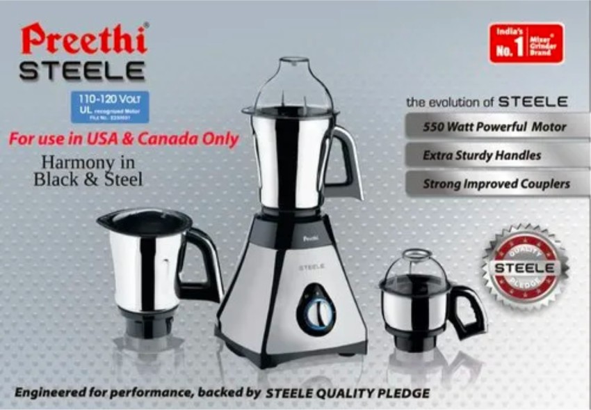 Preethi Steele Mixer Grinder, 110-Volts