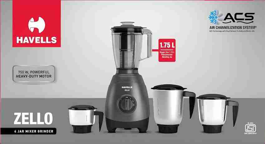 HAVELLS Zello mixer grinder 750w 750 W Mixer Grinder Price in India Buy HAVELLS Zello mixer grinder 750w 750 W Mixer Grinder Online at Flipkart