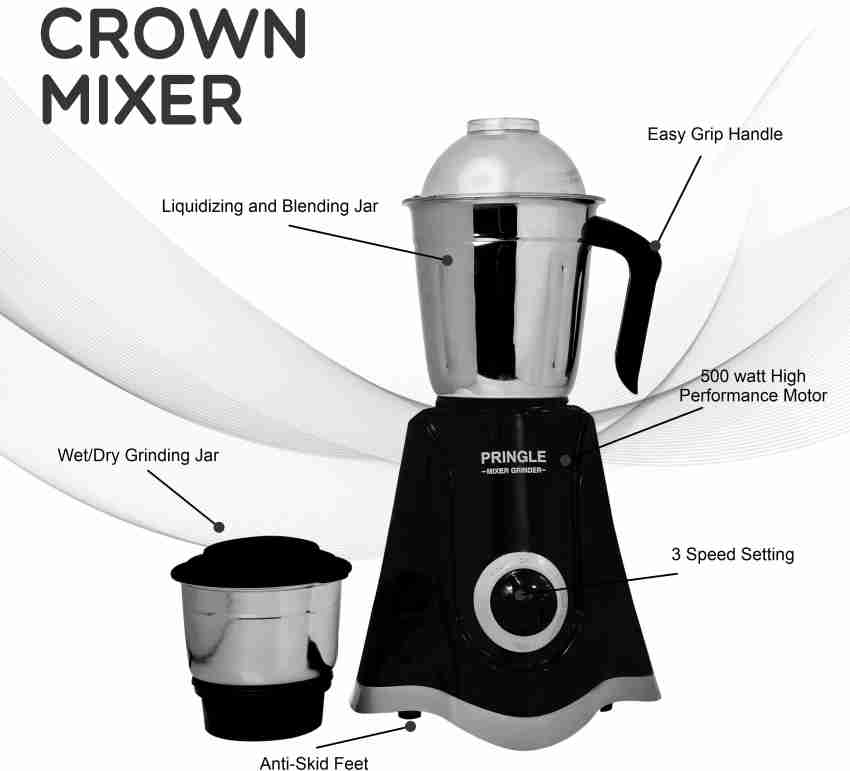 Pringle 2 Jar Mixer Grinder, 500W Powerful Motor