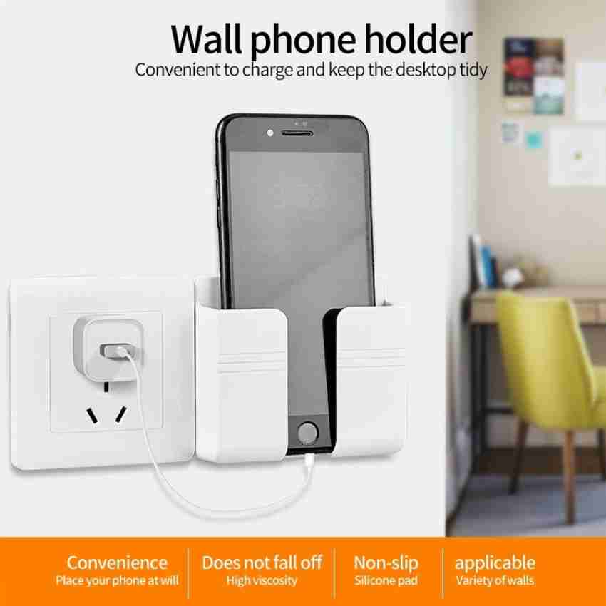 BUY 1 GET 1】Wall Mounted Organizer Phone Holder Storage Box Remote Control  Mounted Mobile Phone Plug Wall Holder Charging Multifunction Hook Holder  Stand Lazy Pad Mobile Phone Bracket Sides Sticker
