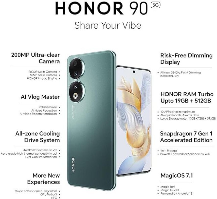 Honor 90 5G Midnight Black 512GB + 12GB Dual-SIM Factory Unlocked GSM NEW
