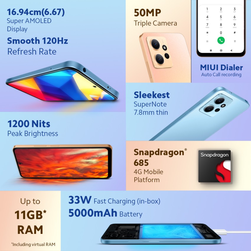 Xiaomi Redmi Note 12 - 6.67 - 128GB ROM - 4GB RAM - 4G LTE - Dual SIM -  50MP - 5000mAh - Blue