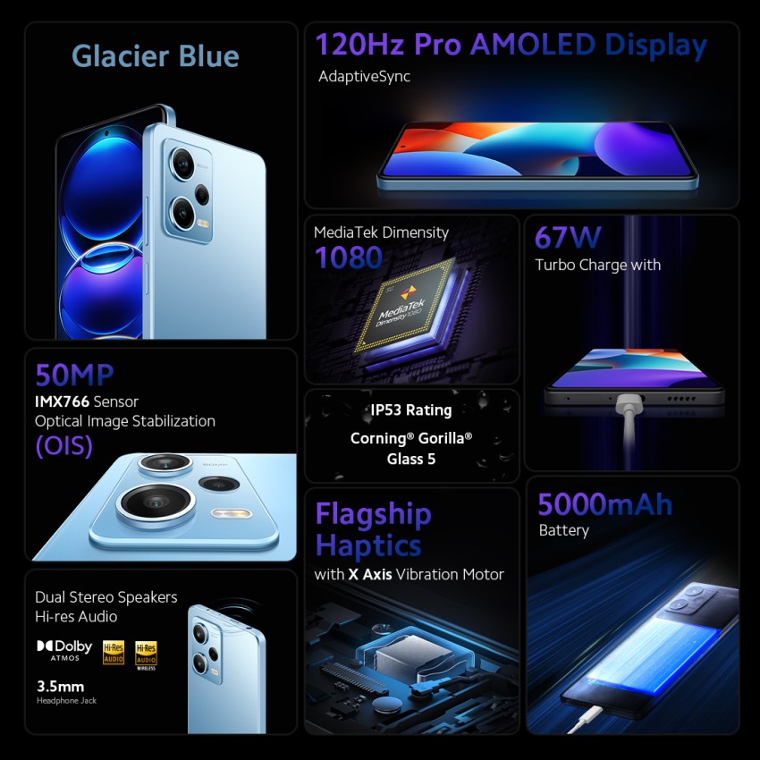 Móvil  Xiaomi Redmi Note 12 Pro 5G, Azul, 256 GB, 8 GB RAM, 6.67