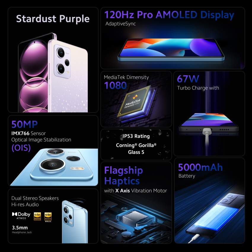 Redmi Note 12 Pro 5G (Stardust Purple, 6GB RAM, 128GB Storage) : :  Electronics