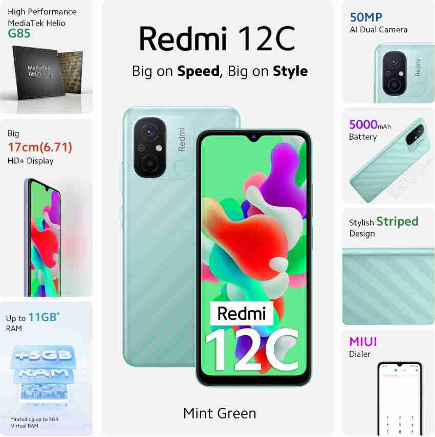 Buy Xiaomi Redmi 12C 128 GB, 4 GB RAM, Green, Mobile Phone Online at Best  Prices in India - JioMart.