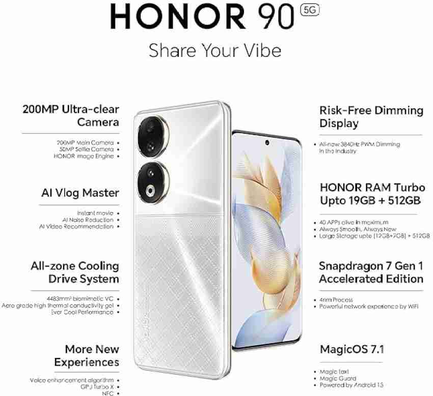 Honor905G Honor 90 5G Dual SIM 512GB ROM 12GB RAM GSM Unlocked - Diamond  Silver