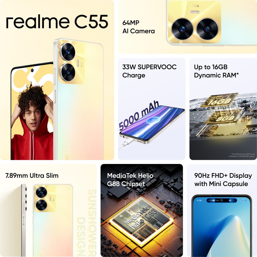NEW Realme C55 Dual SIM Global Ver. Unlocked Android Mobile Phone –Black/8+ 256GB