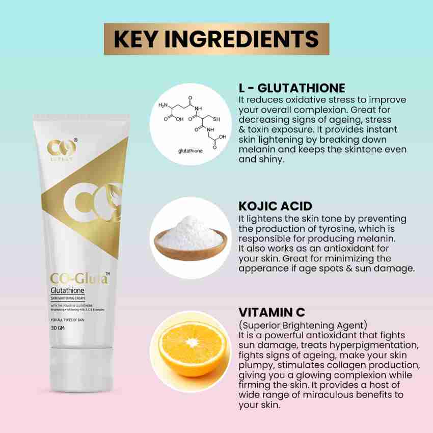 CO Luxury Glutathione Cream with Kojic Acid Vitamin A C E Skin Whitening