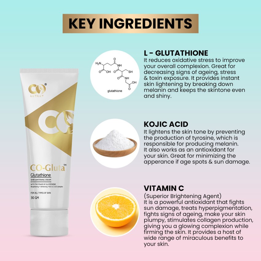 CO Luxury Glutathione Cream with Kojic Acid Vitamin A C E Skin