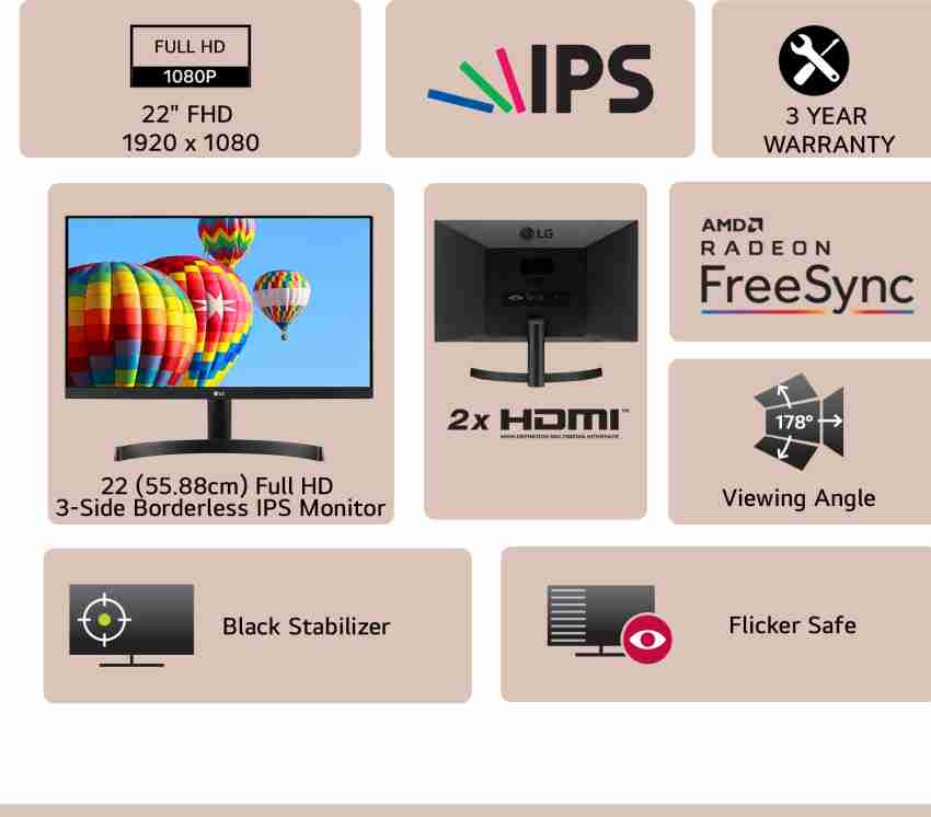 LG Monitor 22 Full HD, Panel VA, 75Hz, FreeSync (22MP410-B)