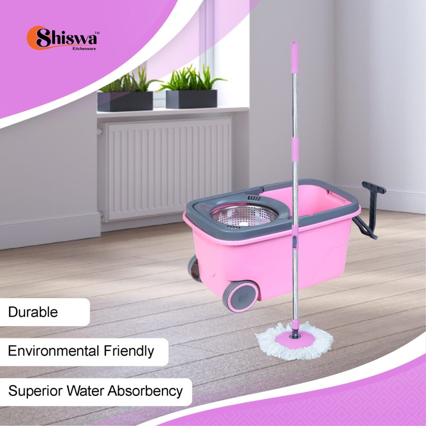 Buy V-MOP Premium Pink Double Twin Bucket Mop Steel Spin with Wheels Online  at Best Prices in India - JioMart.