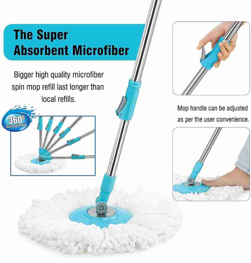 Spin Mop and Bucket System | 360 Spin Mop and Bucket with Wringer Set |  Mops for Floor Cleaning | 3 Microfiber Mop Replacement Head Refills | 61