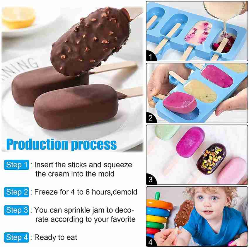 Popsicle Molds Set of 2, Large Cakesicles Silicone Mould Ice Cream Mold  Oval Cake Pop Mold with 100 Wooden Sticks for DIY Popsicle (White)