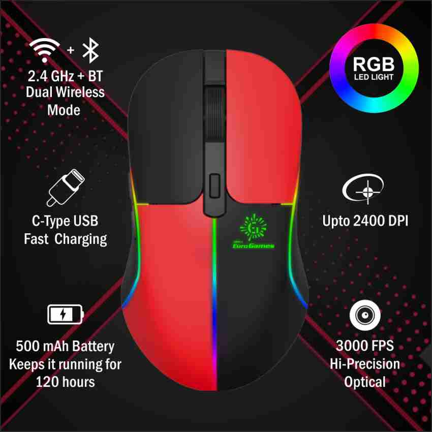 RPM Euro Games USB Wireless Gaming Mouse Rechargeable Black, 3200 DPI, RGB Backlit