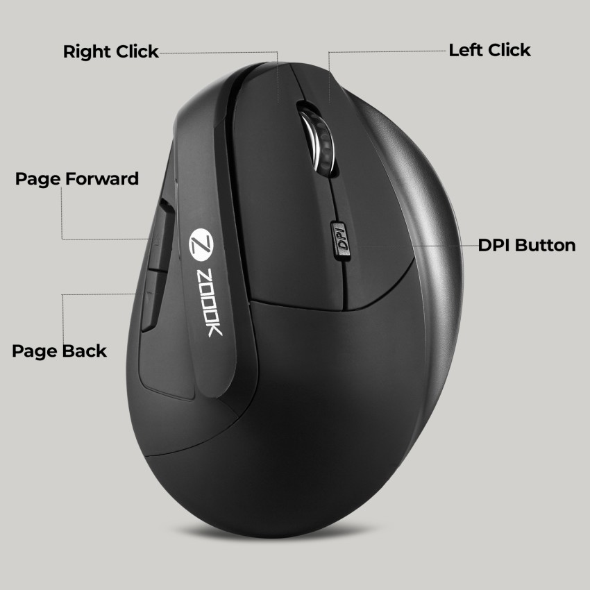 Zoook Infinite Vertical Mouse,6 Buttons,Ergonomic High Precision  Sensor,Auto Turn Off Wireless Optical Mouse - Zoook 