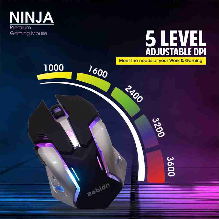 zebion Ninja M Light Sync / Adj DPI Upto 3200, 6 Programmable Buttons, RGB Wired Optical Gaming Mouse zebion Ninja M Light Sync / Adj DPI Upto 3200, 6 Programmable Buttons, RGB Wired Optical Gaming Mouse