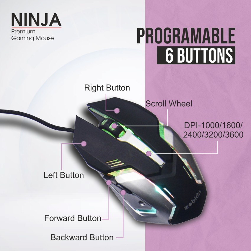 RPM Euro Games Gaming Mouse 7 Color RGB Lights, 6 Buttons, 4 Level DPI Upto  3200