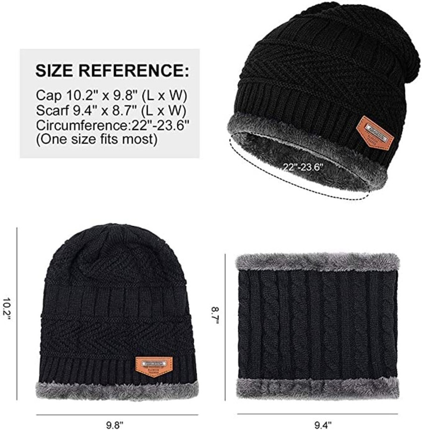Zonkar Unisex Black Woolen Beanie Cap with Scarf Warm Snow Proof Premium  High Quality Woven Beanie Cap