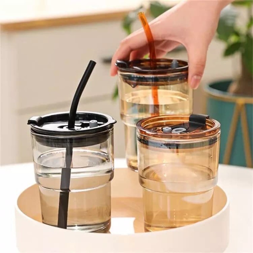 Maira Trading Glass Sipper with Lid & Straw Kids and Adult Fruit Juice Milk  Tea Cup Multi Glass Coffee Mug Price in India - Buy Maira Trading Glass  Sipper with Lid 