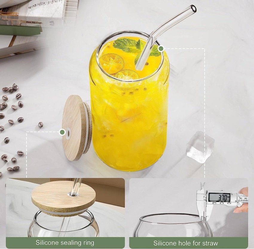 1pc Glass Cup With Lid And Handle, Square Shape Drinking Cup With Straw  Hole For Coffee, Cold Drink, Juice