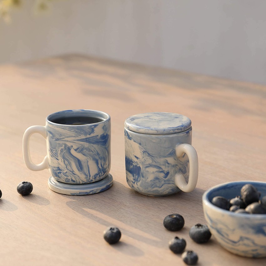 Buy Livada Blue Ceramic Painted Tall Mug Online - Ellementry