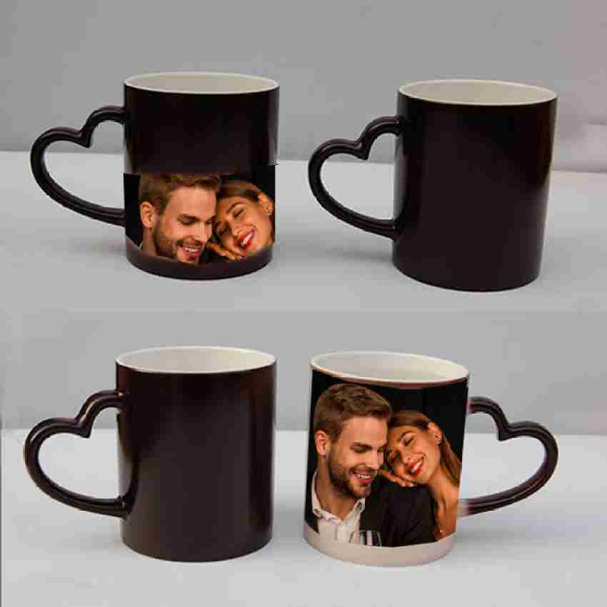 Black Magic Photo Mug with Heart Shape Handle