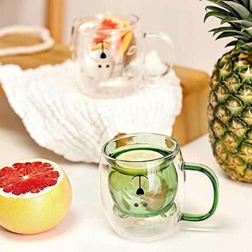 Cute Fruity Mug Glass Mug with Spoon and Wood Lid 