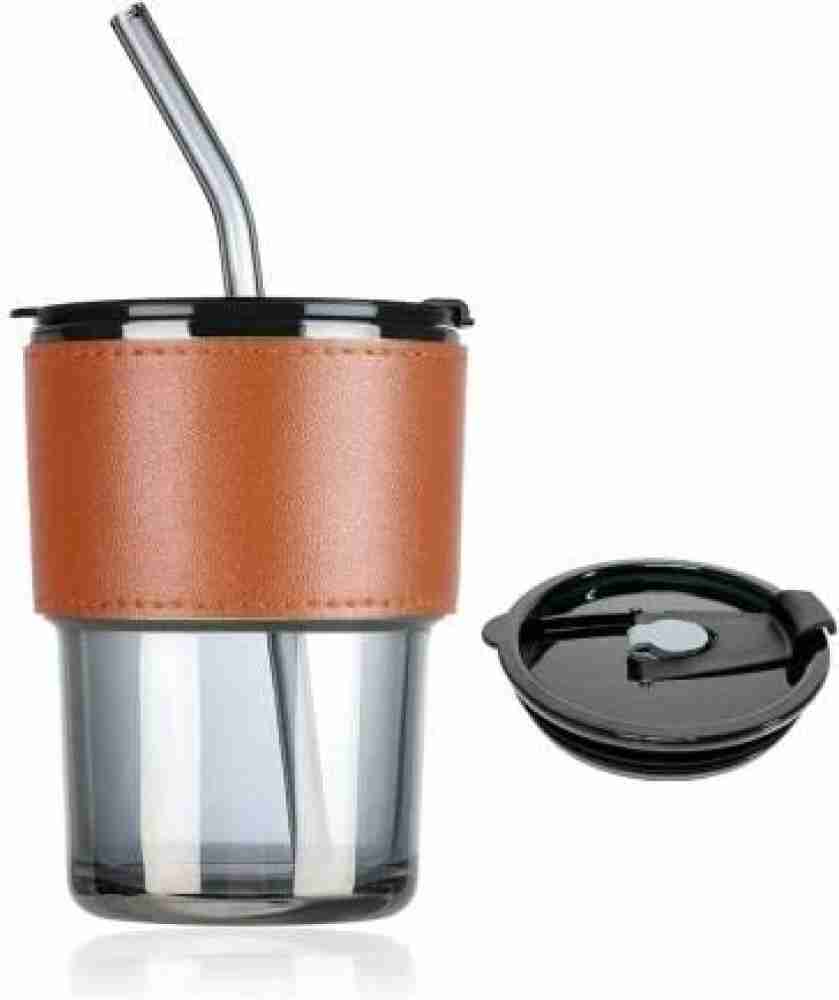 1pc Portable Glass Coffee Cup With Lid, Straw, For Hot Or Cold Beverages  Such As Iced Americano, Latte For Office Use