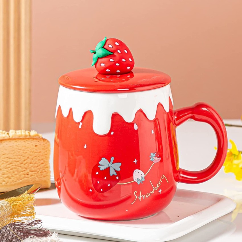 Cute Fruit Ceramic Cup Straw, Cute Strawberry Coffee Mug