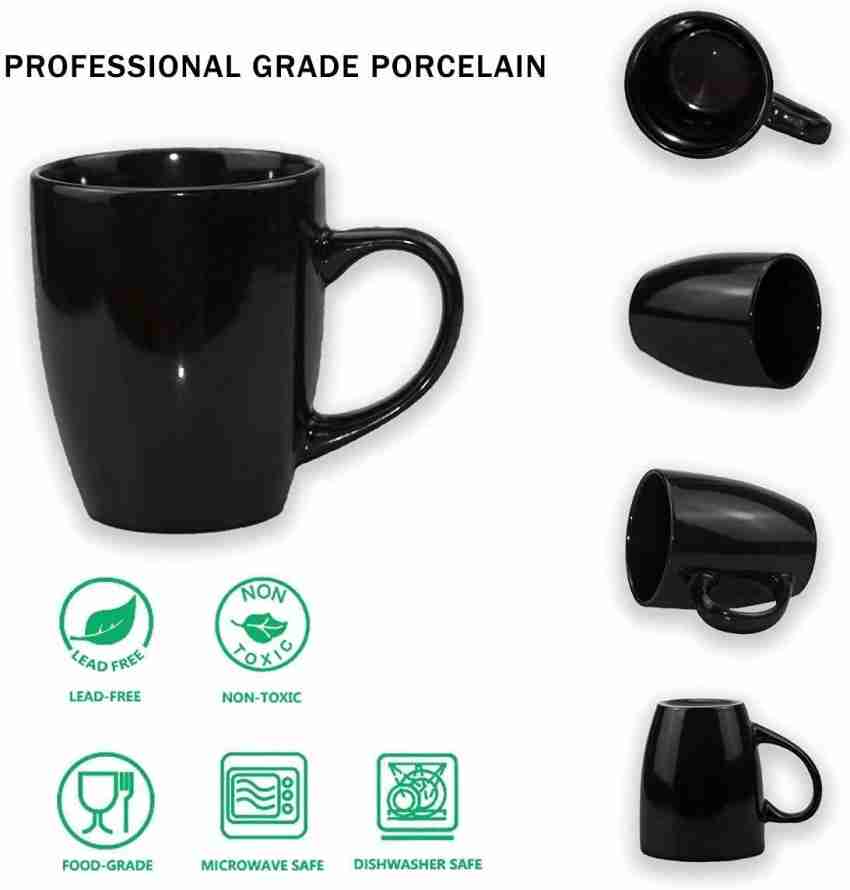 Merakrt Premium Ceramic Coffee Mugs (Set of 2, 350 ML, Glossy Black)