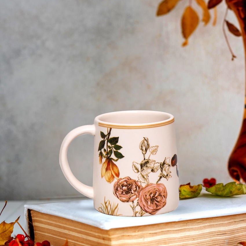 Handpainted Ceramic Tea Cups Set of 6 Cups & Coffee Mug 'Floral' (180 ML)