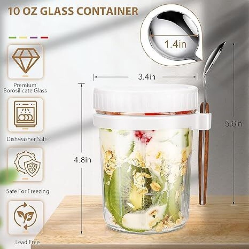 Overnight Oats Container Mason Jars 10oz Yogurt Oatmeal Glass