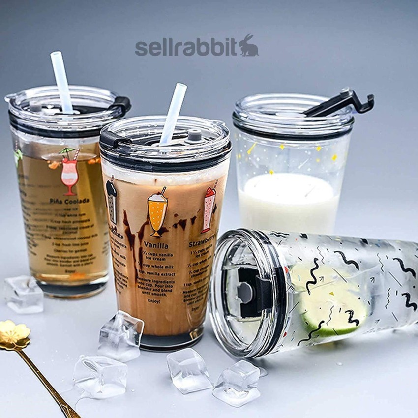 400ml Transparent Glass Cup Durable Drinking Glasses With Lid And