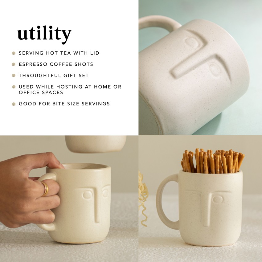 Buy Ceramic Carbon Tall Mug W/Lid cum Coaster Online - Ellementry