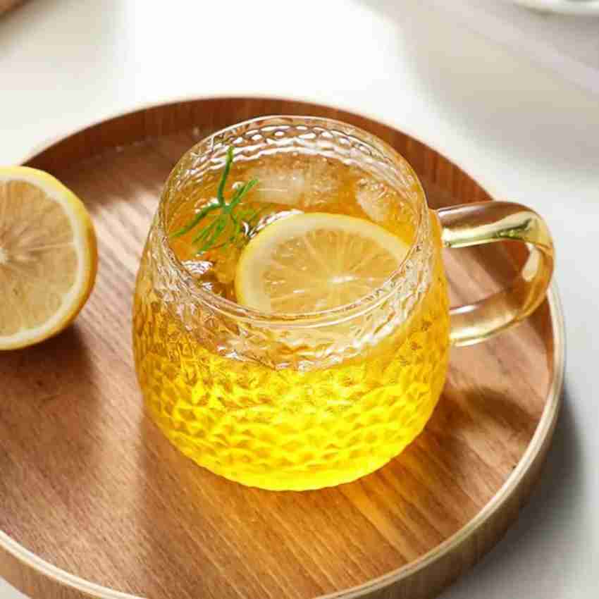 Transparent Big Glass Mug with Golden Handle for Coffee Green Tea Lemon Tea