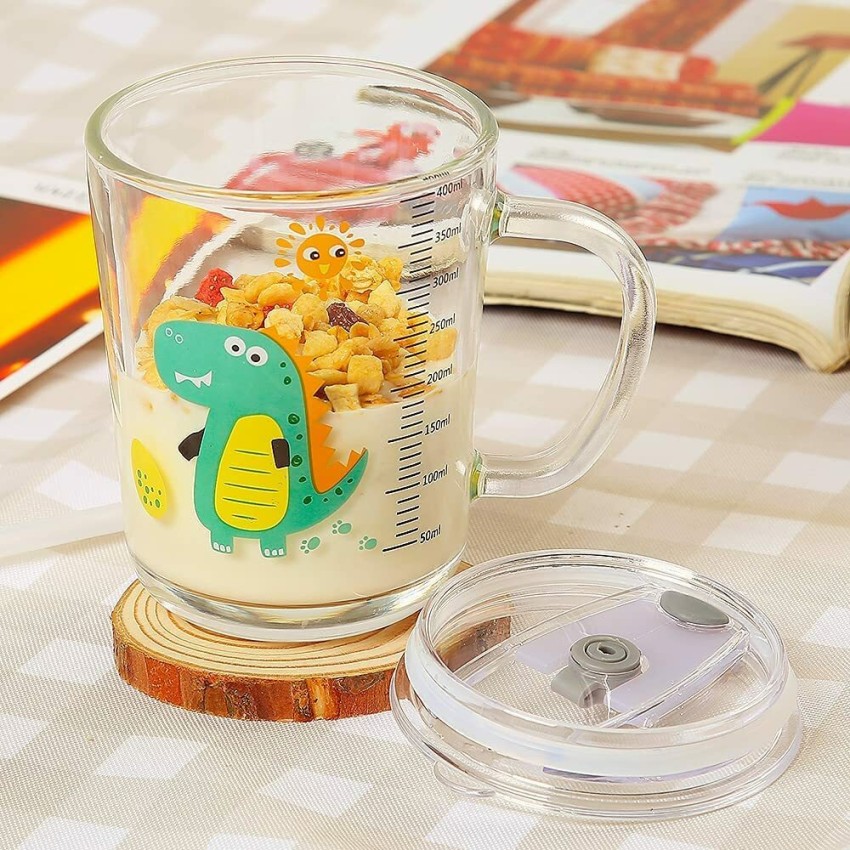 Printed Teddy bear Measuring Glass Mug With Straw And Cover 350 Ml