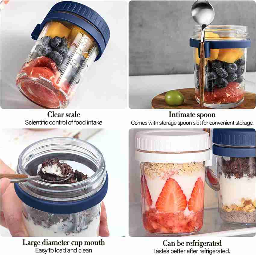 Overnight Oats Containers with Lids and Spoon, 4 Pack Mason Jars for  Overnight O
