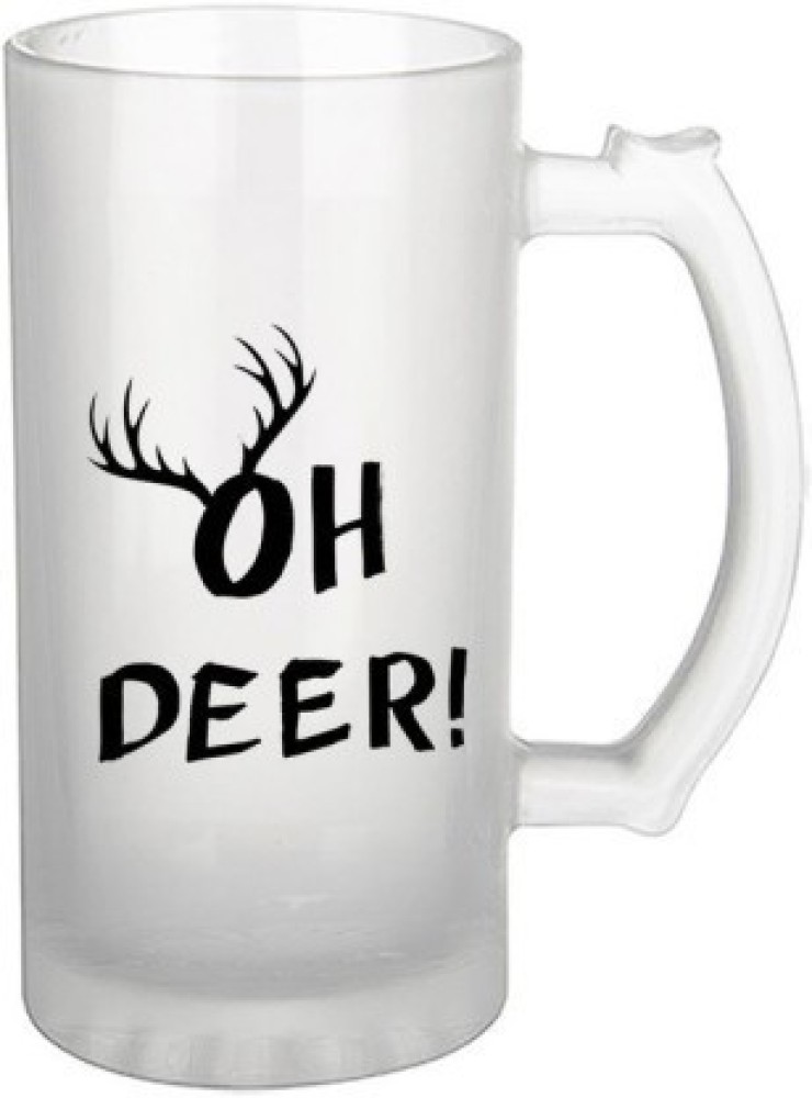 1pc Glass Water Cup With Straw, Coffee Mug With Sleeve, Grey Deer Design