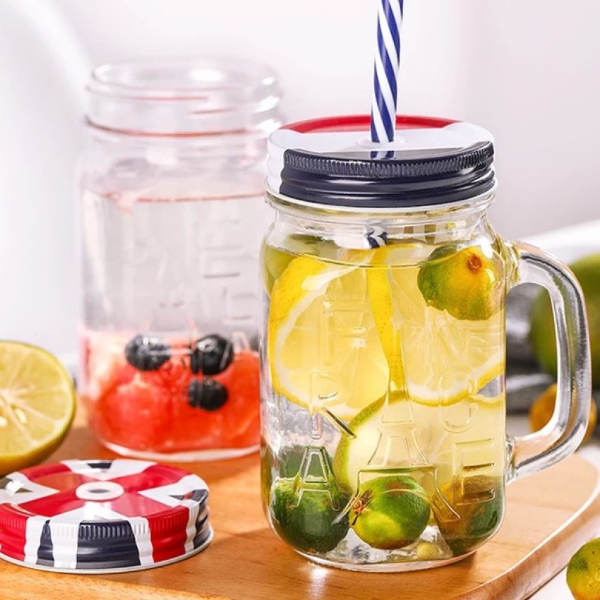 Buy Saaikee Set of 4 Mason Jar with Lid and Straw, Juice Jar With Straw and  Handle, 500 ML Pack of 4 Online at Best Prices in India - JioMart.
