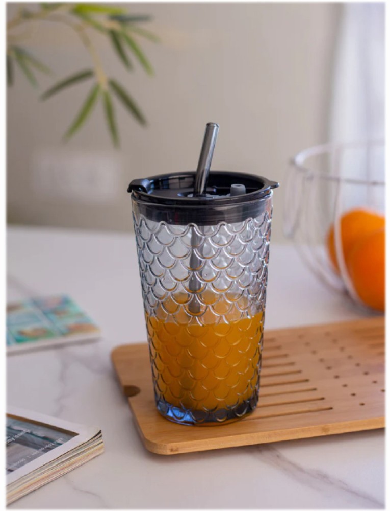 1pc 500ml Transparent Glass Coffee Cup With Sealed Bamboo Lid And Straw,  Gift