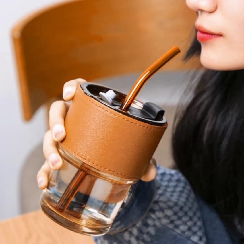 Coffee Glasses Heat Resistant Leather Cover Glass Mug Water Cup Tea Wine  Drinkware Glasses Tumbler With Lids Straw