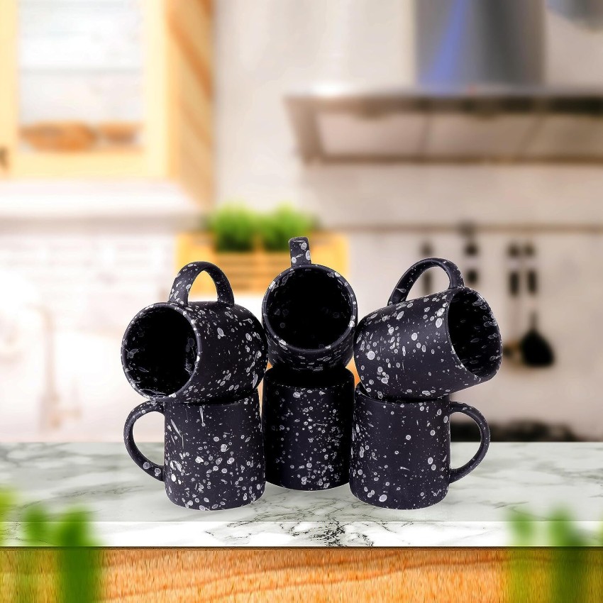 Trendy Polka Dot Printed 6Pcs Ceramic Milk /Coffee Mug/Tea Cup Set (300ML  Each)