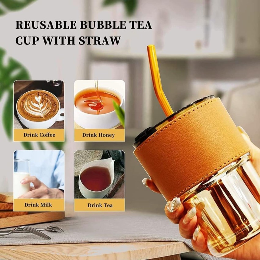 Glass Cup With Lid and Straw Tea Cup 420ML Milk. Juice Coffee. Water. Mugs  Heat Resistant