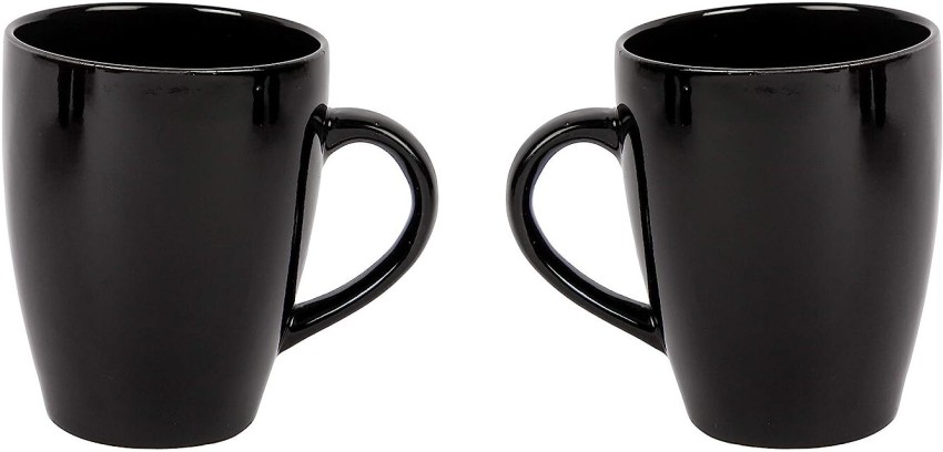 Merakrt Premium Ceramic Coffee Mugs (Set of 2, 350 ML, Glossy Black)