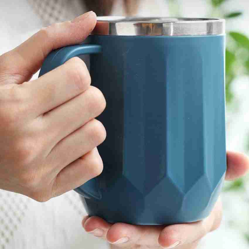Office Coffee Mug Insulated Stainless Steel Cup with Handle and Clear Lid